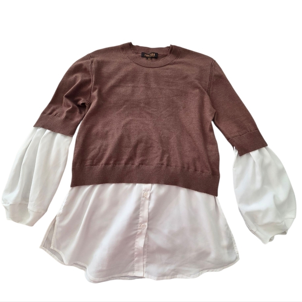 TRUTH Brown Sweater with White Layered Sleeves - Picture 3 of 8